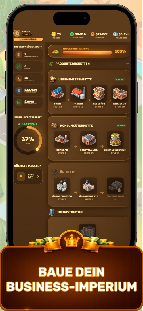 Business Empire Manager Spielübersicht — baue dein Business Empire, verfolge Produktionsketten und Investitionen in diesem Business-Tycoon-Simulator